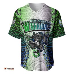 Personalised New Zealand Warriors Baseball Jersey Shirt Maori Silver Fern Green