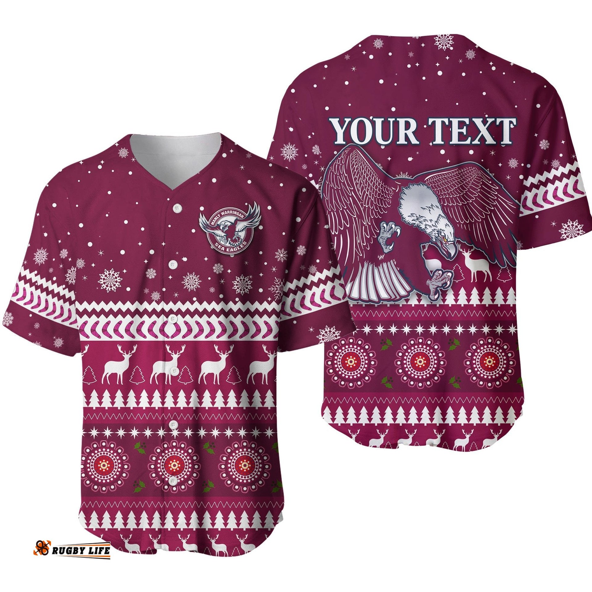 Custom Personalised Sea Eagles Christmas Baseball Jersey Shirt Manly Warringah