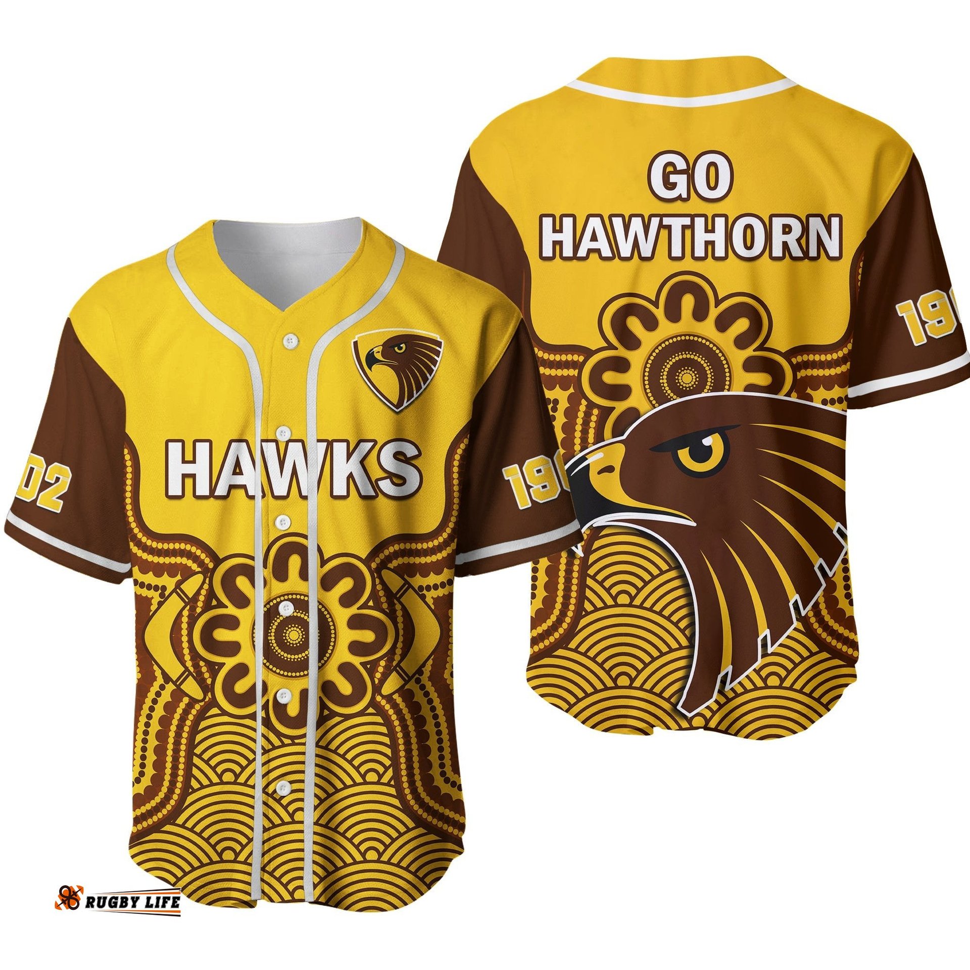 Hawthorn Football Baseball Jersey Shirt Go Hawks 1902 Aboriginal Art Ver.02