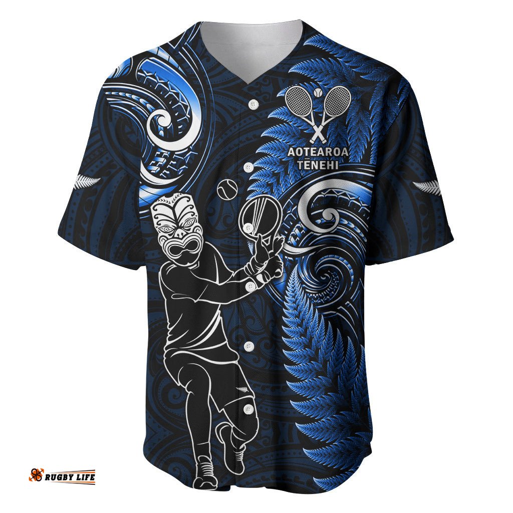 New Zealand Tiki Tennis Baseball Jersey Shirt 2024 Aotearoa Tenehi Maori Silver Fern Blue