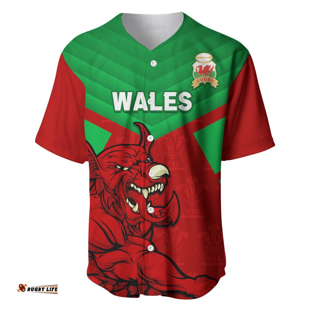 Custom Wales Rugby Baseball Jersey Shirt 2024 Six Nations Come On Cymru Mascot Sporty