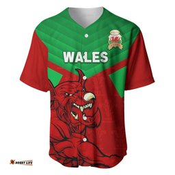 Custom Wales Rugby Baseball Jersey Shirt 2024 Six Nations Come On Cymru Mascot Sporty