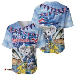Koala Australia Day Baseball Jersey Shirt Proud Aussie Sydney Opera House