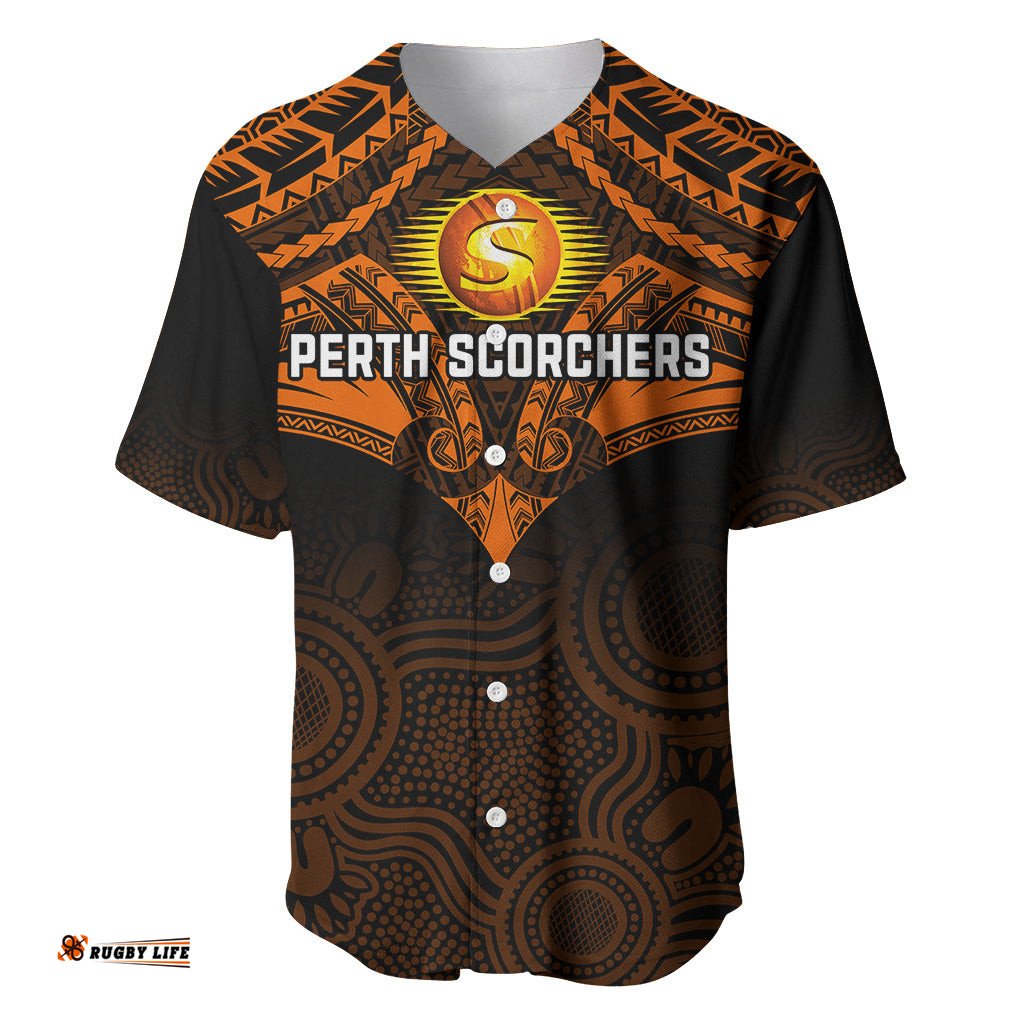 Perth Scorchers Cricket Baseball Jersey Shirt Unique Indigenous Art Mix Polynesian Pattern