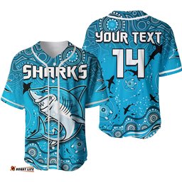 Custom Text And Number Sharks Rugby Baseball Jersey Shirt Go Sharkies Aboriginal Special Version Ver.02