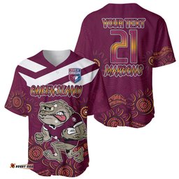 Custom QLD Maroons Cane Toad Blooded Aboriginal Inspired Baseball Jersey Shirt