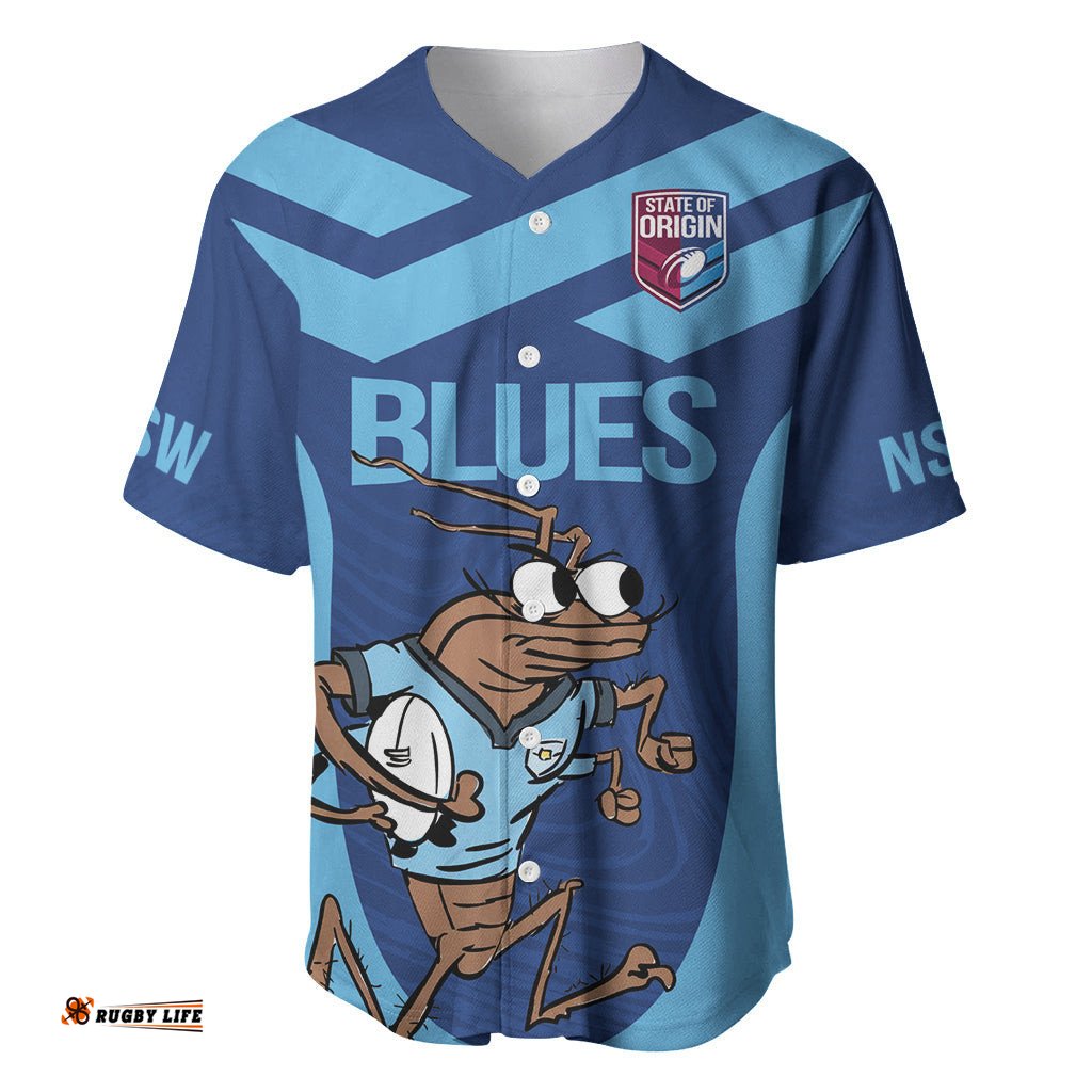 Custom New South Wales Rugby Baseball Jersey Shirt Blues Cockroach Origin Sporty