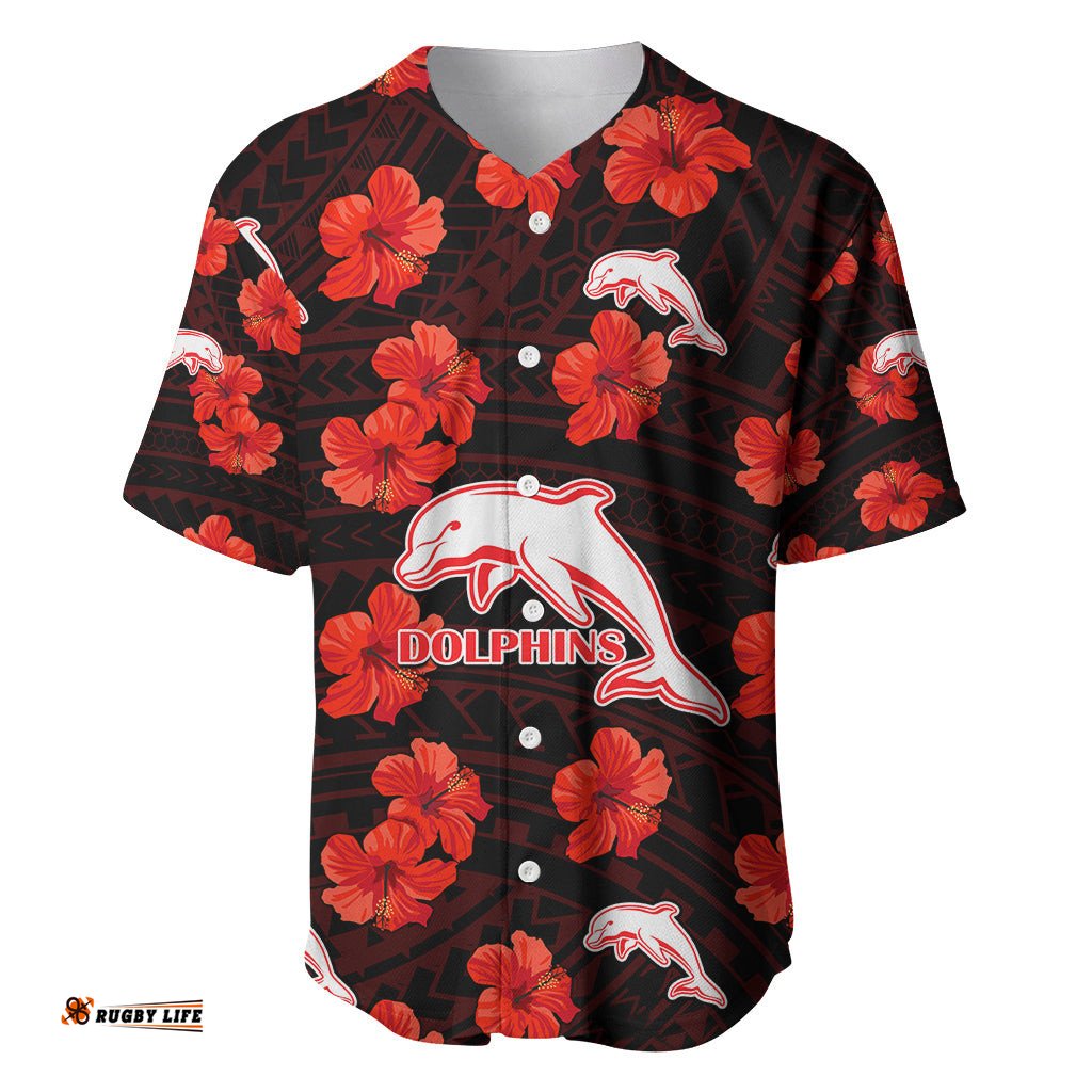 Custom Text And Number Dolphins Rugby Baseball Jersey Shirt Polynesian Style With Hibiscus