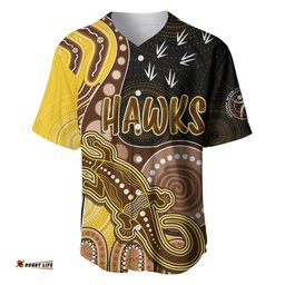 Personalised NAIDOC Week AFL Hawks Baseball Jersey Shirt Aboriginal Dot Art Lizard Mix Boomerang