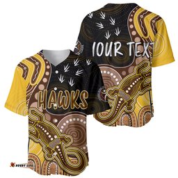 Personalised NAIDOC Week AFL Hawks Baseball Jersey Shirt Aboriginal Dot Art Lizard Mix Boomerang