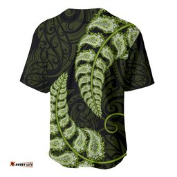 Green New Zealand Paisley Silver Fern Baseball Jersey Shirt Aotearoa Maori