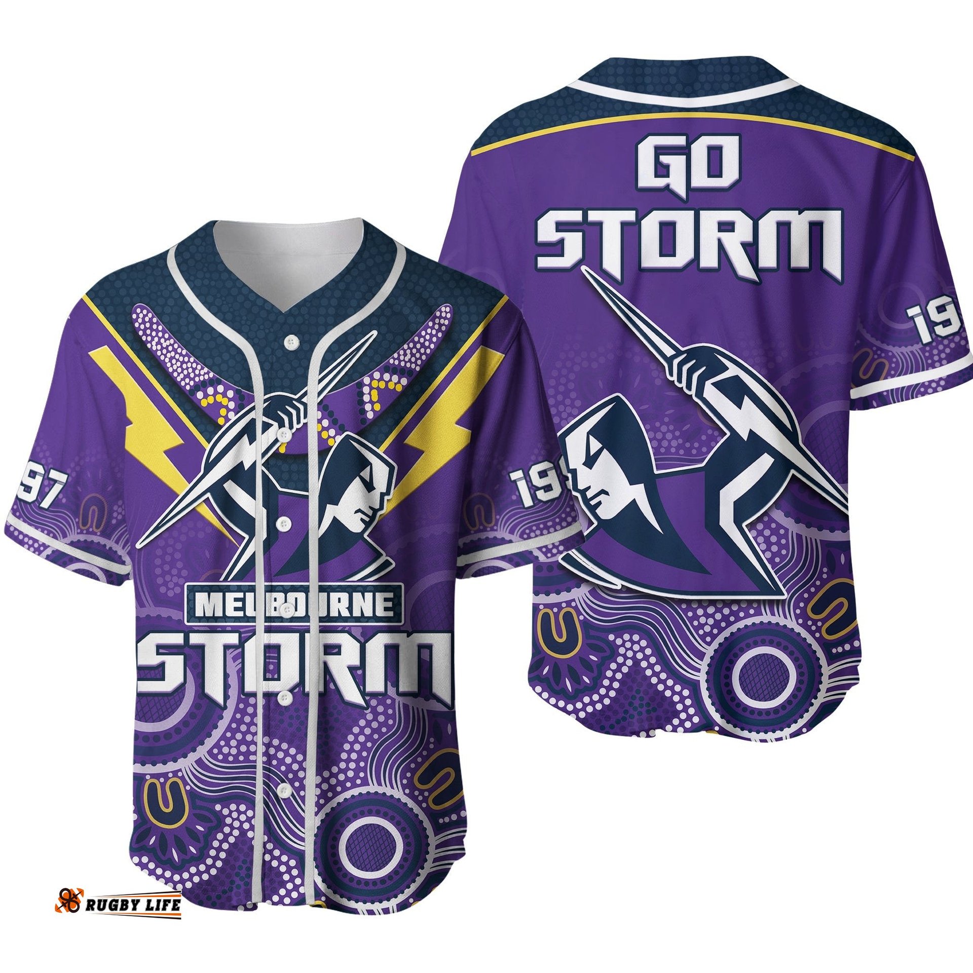 Melbourne Storm Rugby Baseball Jersey Shirt Indigenous Boomerang Gradient Style 02