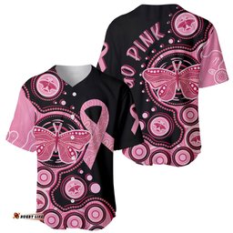Australia Indigenous Baseball Jersey Shirt Breast Cancer Ribbon Butterfly Aboriginal Arts