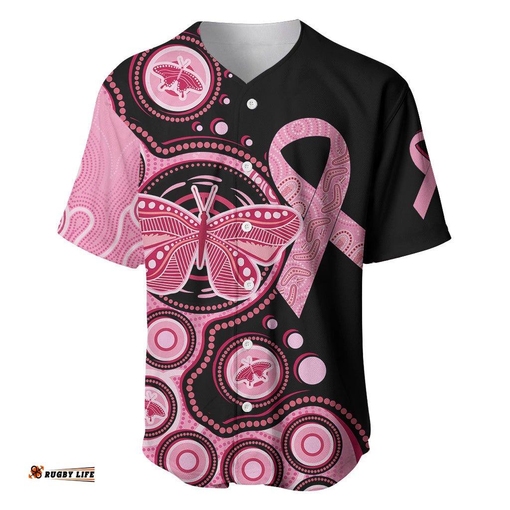 Australia Indigenous Baseball Jersey Shirt Breast Cancer Ribbon Butterfly Aboriginal Arts