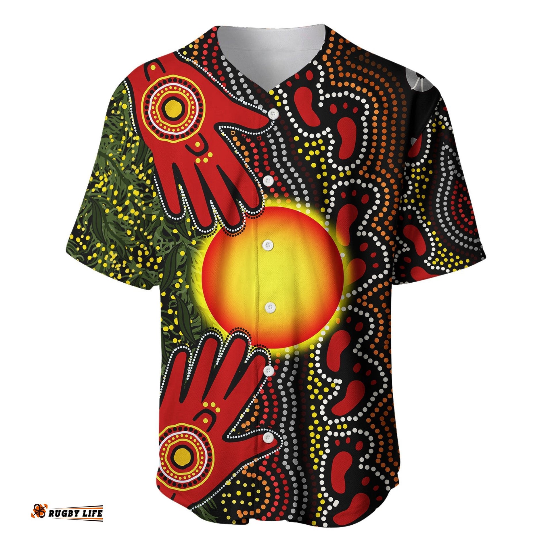 Custom Text and Number Aboriginal Dot Painting Baseball Jersey Shirt Go To Touch The Sun