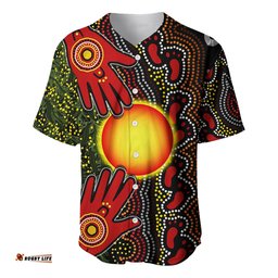 Custom Text and Number Aboriginal Dot Painting Baseball Jersey Shirt Go To Touch The Sun