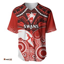 Personalised Sydney Swans Football Baseball Jersey Shirt Go Swannies Aboriginal Mix Polynesian Pattern