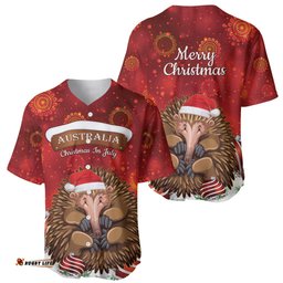 Australia Christmas In July Baseball Jersey Shirt Echidna Santa Claus