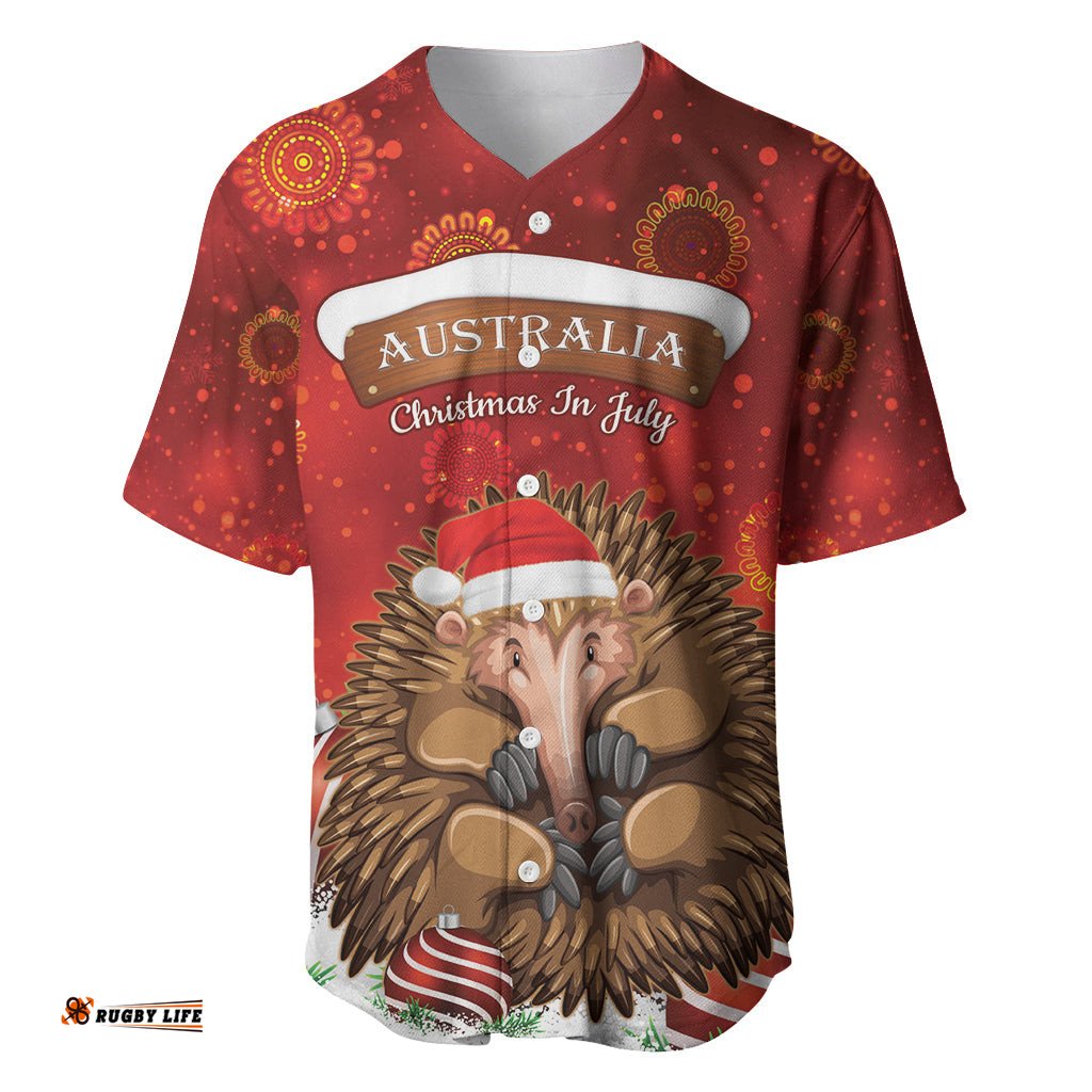 Australia Christmas In July Baseball Jersey Shirt Echidna Santa Claus