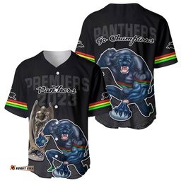Panthers Premier Baseball Jersey Shirt Mascot with NRL Trophy Black Version