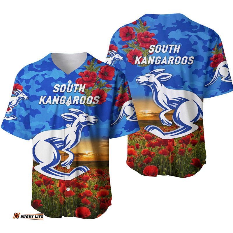 South Alice Football Club Kangaroos ANZAC Baseball Jersey Shirt Poppy Vibes