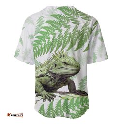 Green New Zealand Tuatara Baseball Jersey Shirt Aotearoa Sphenodon Punctatus Silver Fern
