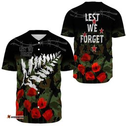 New Zealand Anzac Lest We Forget Poppy Camo Baseball Jersey Shirt