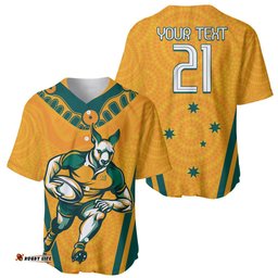 Custom Australia Rugby Baseball Jersey Shirt Wallabies Mascots Sporty Version