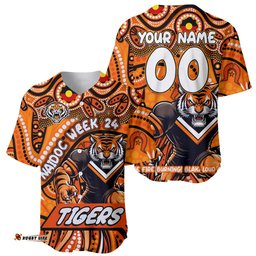 Custom Australia NAIDOC Week 2024 Baseball Jersey Shirt Wests Tigers Mascot Keep The Fire Burning