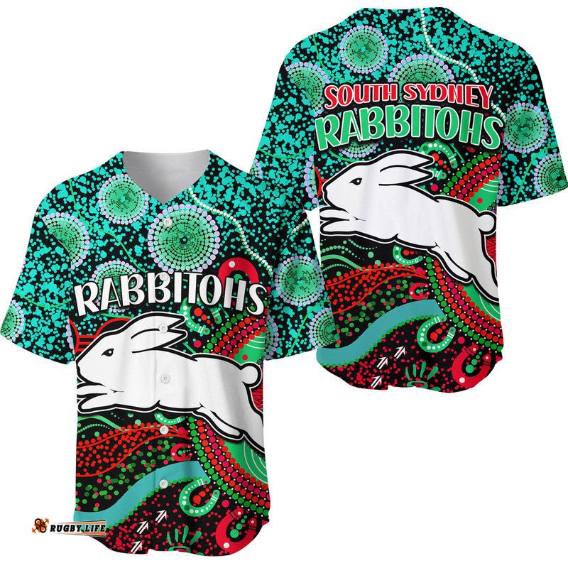 Rabbitohs Rugby Baseball Jersey Shirt Aboriginal Dots Verion