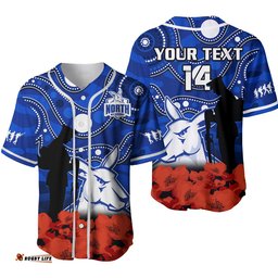 Custom Text And Number North Melbourne Football ANZAC Baseball Jersey Shirt Kangaroos Aboriginal Mix Poppy Camouflage Ver.02