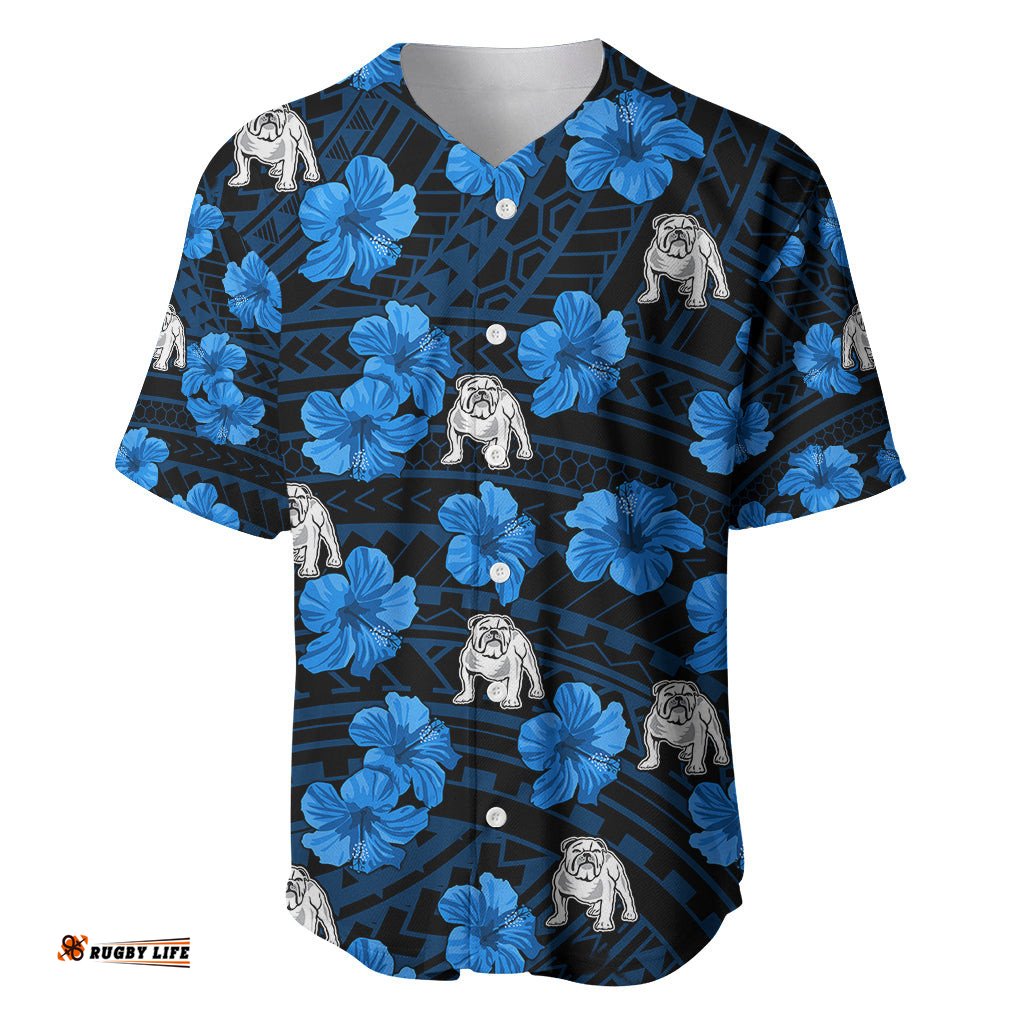 Bulldogs Rugby Baseball Jersey Shirt Polynesian Style With Hibiscus