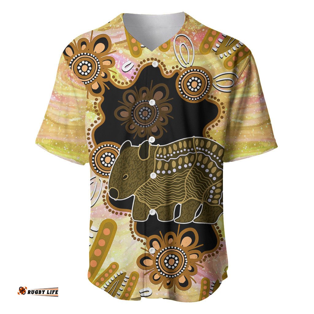 Australia Opal Wombat Baseball Jersey Shirt Aussie Aboriginal Art