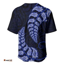 Blue New Zealand Paisley Silver Fern Baseball Jersey Shirt Aotearoa Maori