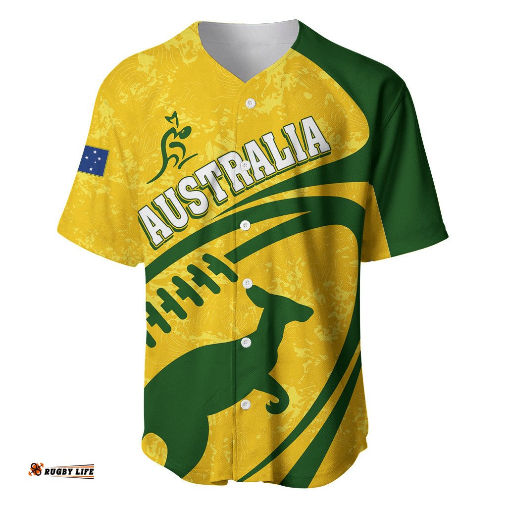Personalised Aussie Wallabies Baseball Jersey Shirt Rugby World Cup Sporty Dynamic