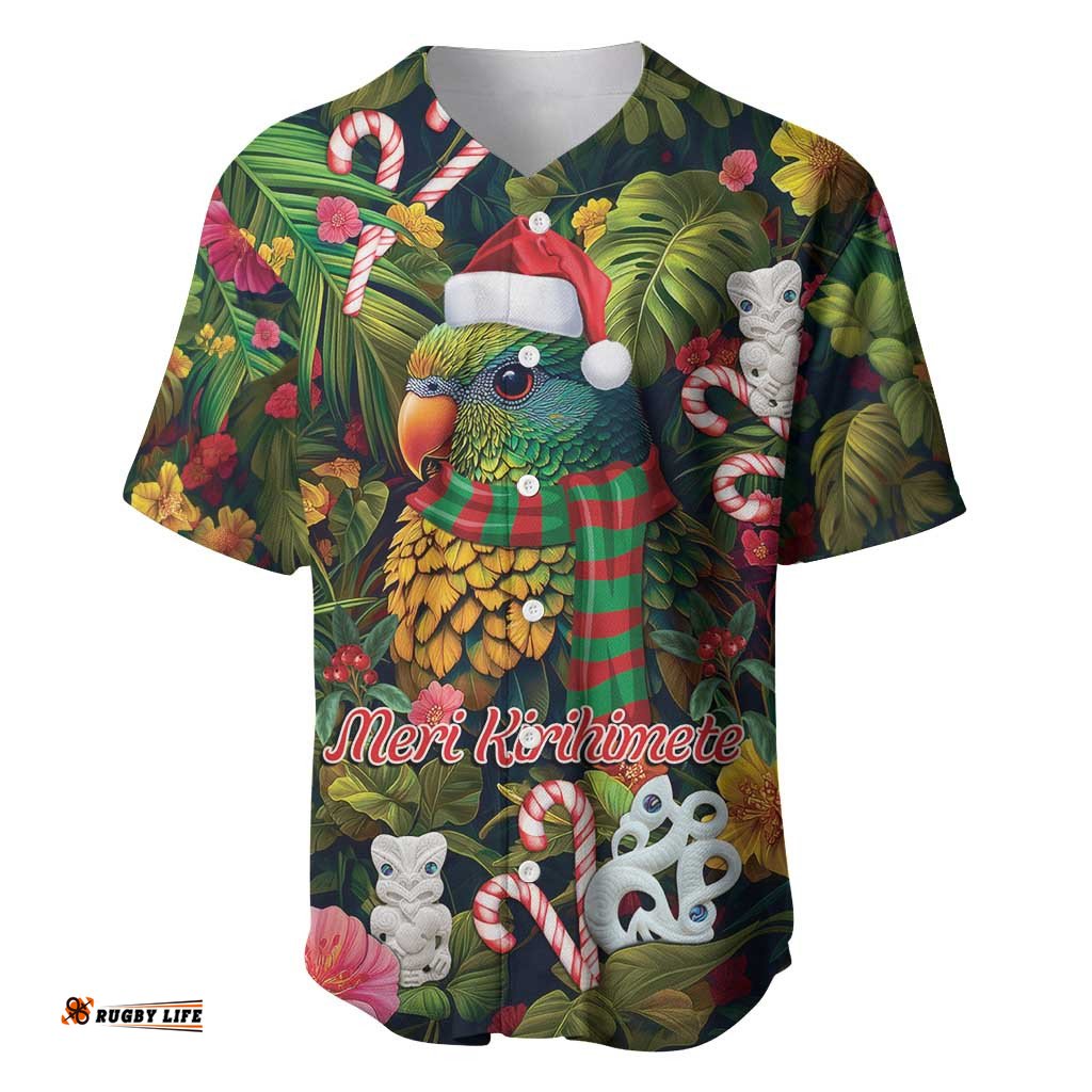 Meri Kirihimete Kakapo Santa Baseball Jersey Shirt Merry Christmas with Tropical Vibe