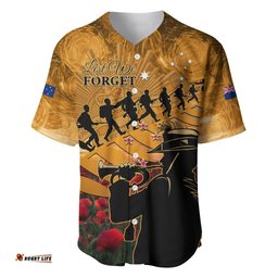 ANZAC Day 2024 Baseball Jersey Shirt Silver Fern With A Trumpet Soldier