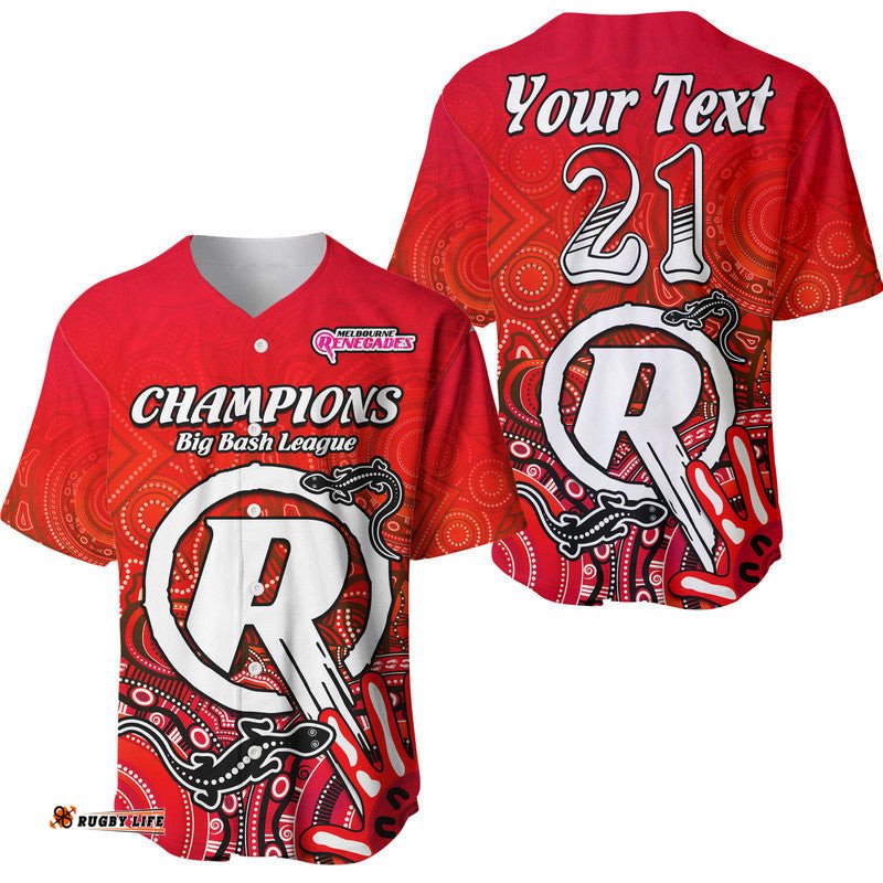 Custom Personalised Melbourne Renegades Champions Baseball Jersey Shirt Lizard Indigenous Aboriginal