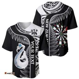Personalised New Zealand Darts Baseball Jersey Shirt Aotearoa Fern Mix Paua Shell Manaia Black