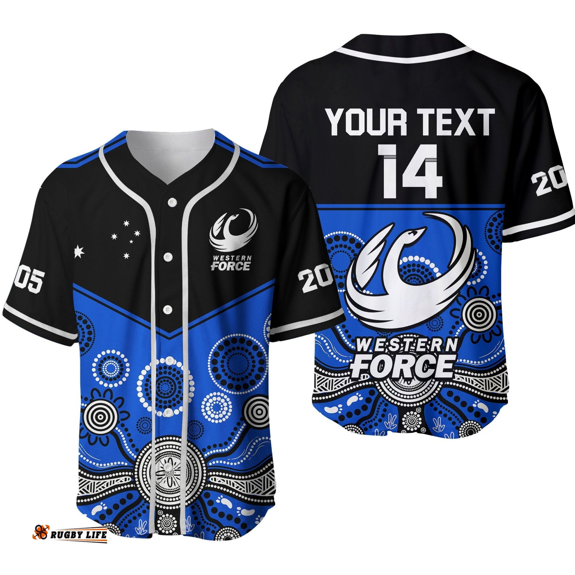 Custom Text And Number Western Force Super Rugby Baseball Jersey Shirt Est 2005 Indigenous Art Ver.02