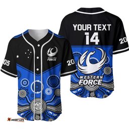 Custom Text And Number Western Force Super Rugby Baseball Jersey Shirt Est 2005 Indigenous Art Ver.02