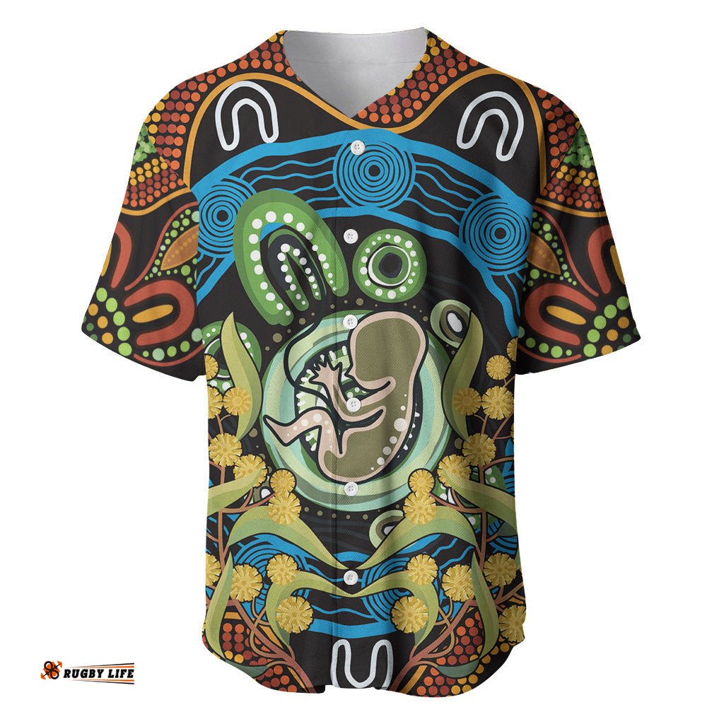 Baby in the Womb Baseball Jersey Shirt Aboriginal Art Style