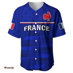 Custom Text And Number France Rugby Baseball Jersey Shirt Outgoing Tour Allez Les Bleus