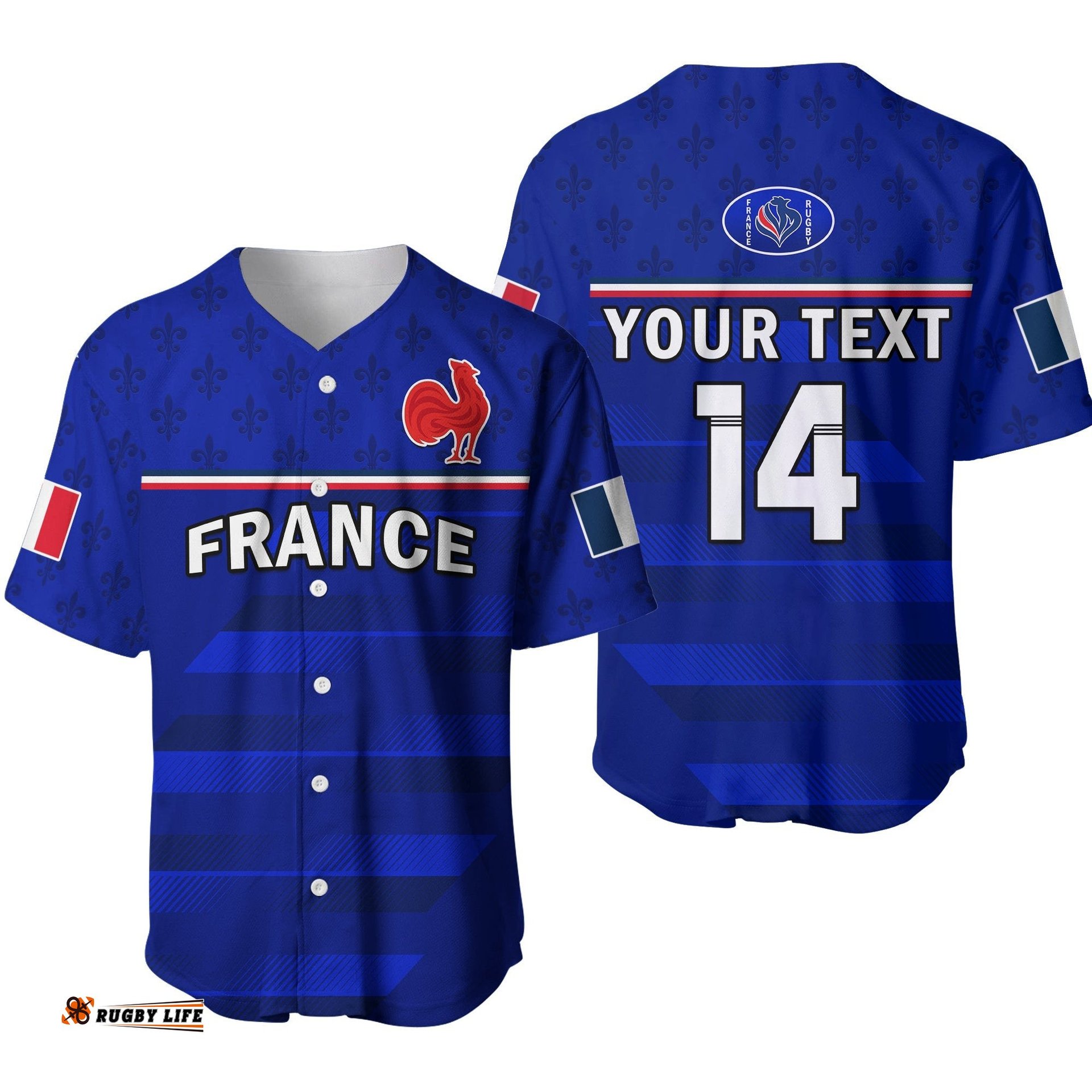 Custom Text And Number France Rugby Baseball Jersey Shirt Outgoing Tour Allez Les Bleus
