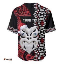 Personalised New Zealand Christmas Baseball Jersey Shirt Meri Kirihimete Maori Wheku Taniko Art