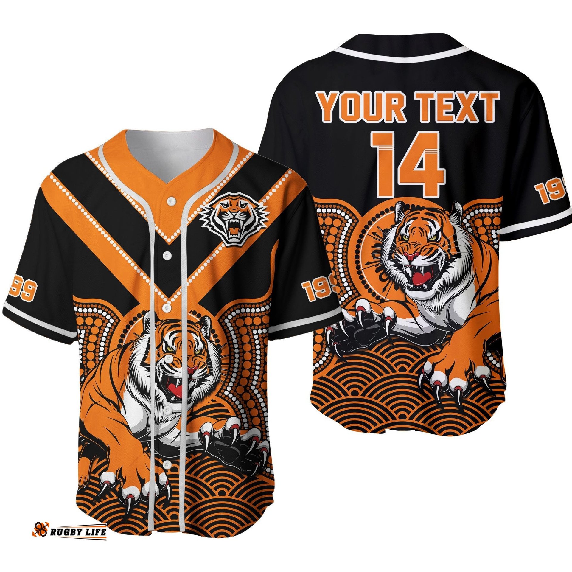 Custom Text And Number Wests Tigers Rugby Baseball Jersey Shirt Indigenous Black Artsy Ver.02