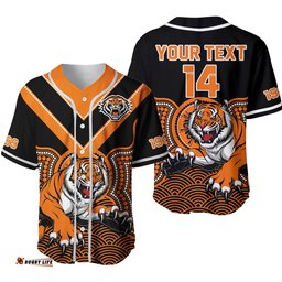 Custom Text And Number Wests Tigers Rugby Baseball Jersey Shirt Indigenous Black Artsy Ver.02