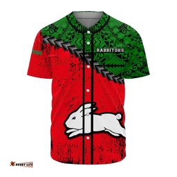 South Sydney Rabbitohs Baseball Jersey Shirt Grunge Polynesian Tattoo NRL