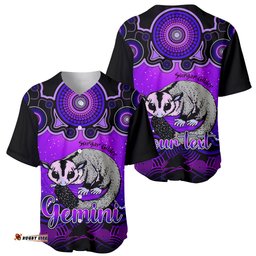 Personalised Australia Gemini Sugar Gilder Zodiac Baseball Jersey Shirt Auz Astrology Aboriginal Purple