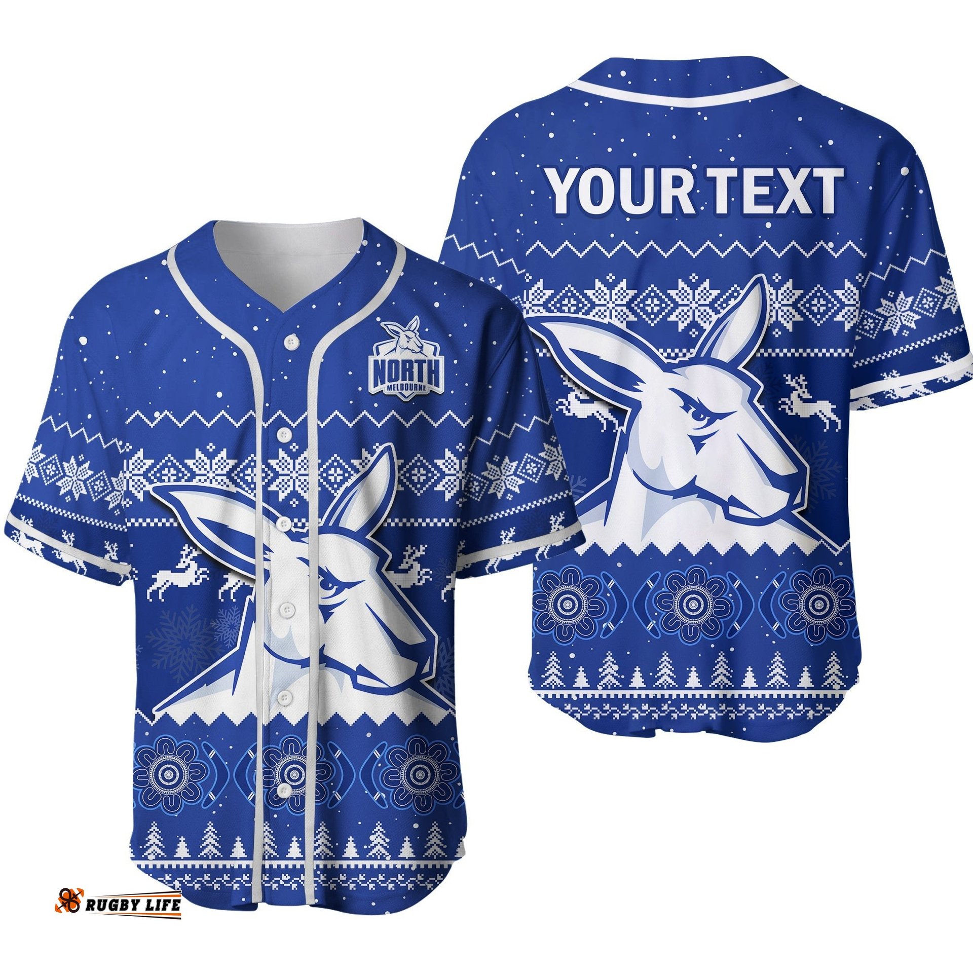Custom Personalised Melbourne Football Baseball Jersey Shirt North Kangaroos Indigenous Merry Christmas Ver.02